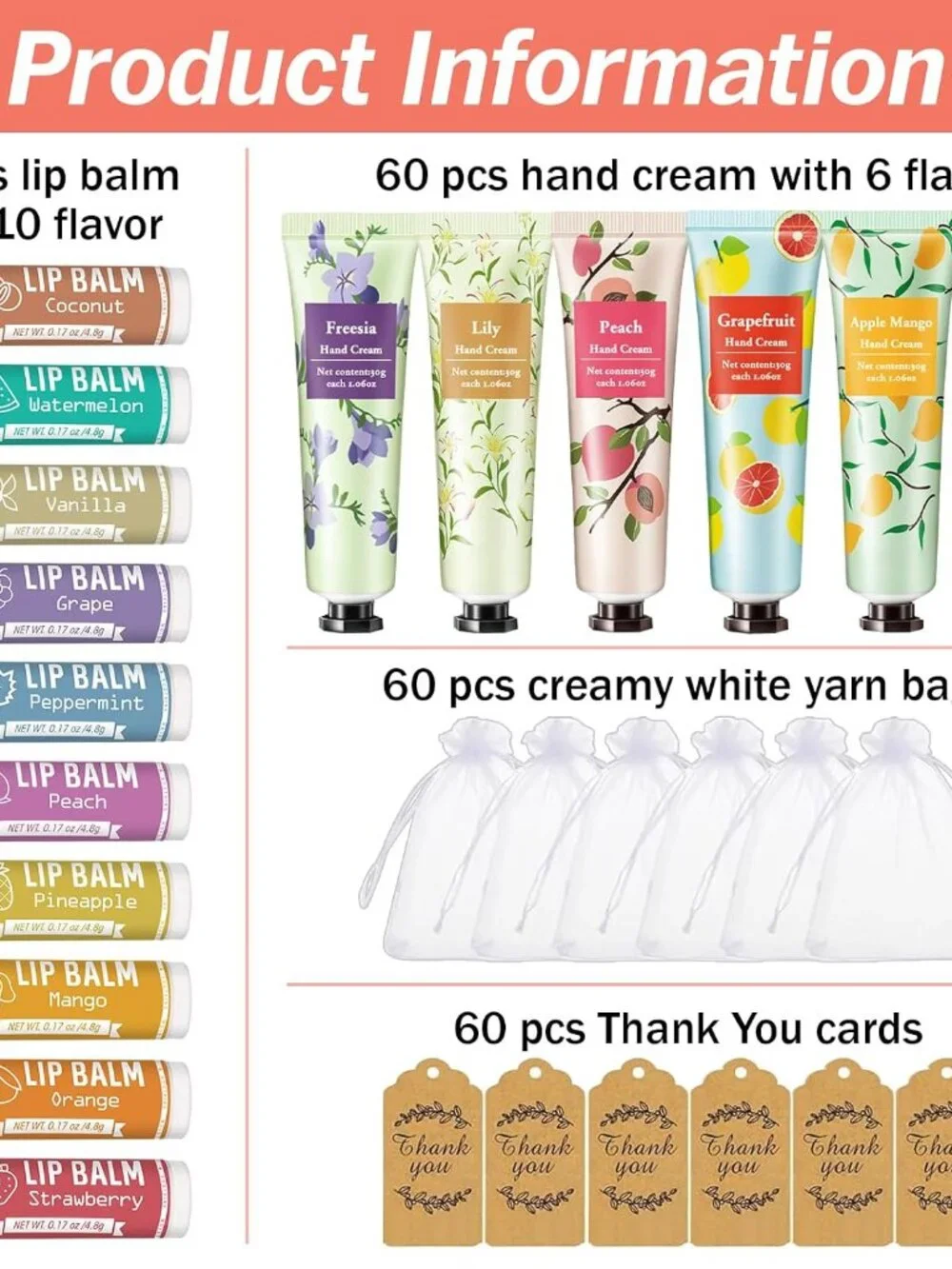 Guest FAVORS 60 Pack Hand Cream Lip Balm Gifts Wedding Bridal Shower Party Gift